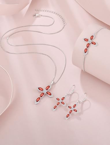 Birthstone Cross Earrings for Women 925 Sterling Silver - color: 01 January - Garnet