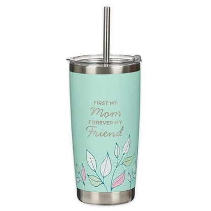 Christian Art Gifts Reusable Stainless Steel Tumbler Travel Mug & Straw - color: Mint Green/Mom