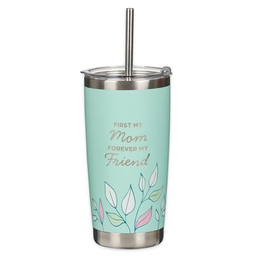 Christian Art Gifts Reusable Stainless Steel Tumbler Travel Mug & Straw - color: Mint Green/Mom