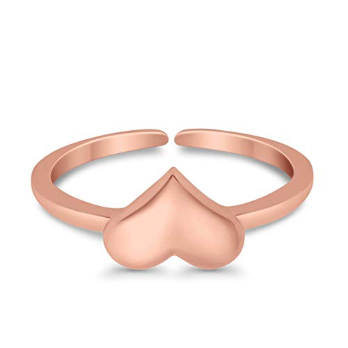Blue Apple Co. Adjustable Heart Toe Ring Band 925 Sterling Silver (6mm) - color: Rose Tone, Sterling Silver