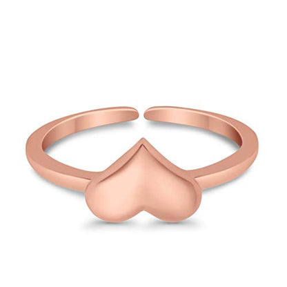 Blue Apple Co. Adjustable Heart Toe Ring Band 925 Sterling Silver (6mm) - color: Rose Tone, Sterling Silver