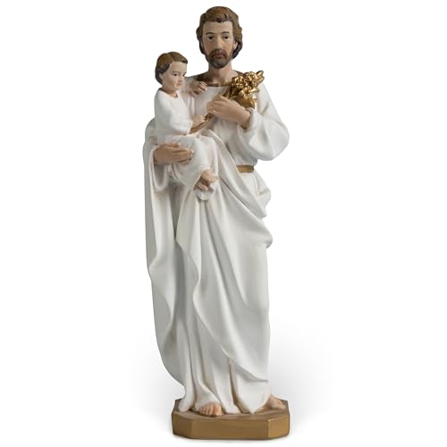 BC Catholic St. Joseph and Child Jesus Statue,6" H Catholic Saint Figure, Religious Gift for Father, Handpainted Renaissance Sculpture Purity & Grace Collection from Buildclassic (Gold &White) - color: Gold&white St. Joseph