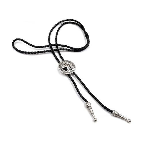Fashionable Cross Bolo Tie Multi-Color Cross Shield Necktie - color: Retro Silver-style 1