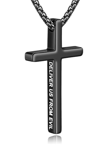 Fiusem Cross Necklace for Men, Stainless Steel Cross Pendant STXL023 - color: Black, size: 20", style: LORD'S PRAYER