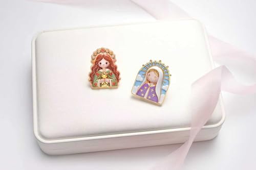 My First Religious Keepsake Box Set for Girls - 3D Virgin Mary Medal, White PU Leather Case & Blessing Card for Baptism, First Communion (Premium Keepsake Box - Rosary Not Included) - style: Style D