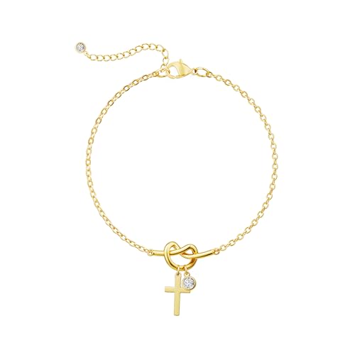 Moodear Cross Bracelet for Women, Dainty Sterling Silver/Gold Plated Gift - color: Gold Knot Cross Bracelet