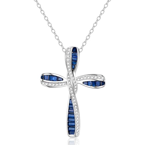 EVER FAITH S925 Silver Princess Cut CZ Infinity Twisted Cross Necklace - color: Blue