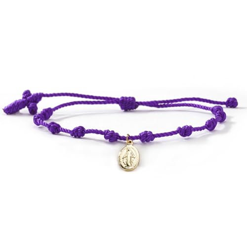 10 Knots Lucky Protection Rope Cross Bracelet For Women Men, Handmade Good Jesus Pendant Charm Amulet Adjustable Christian Pulsera Decenario String Jewelry, Daily Friendship Gift - color: Jesus Purple