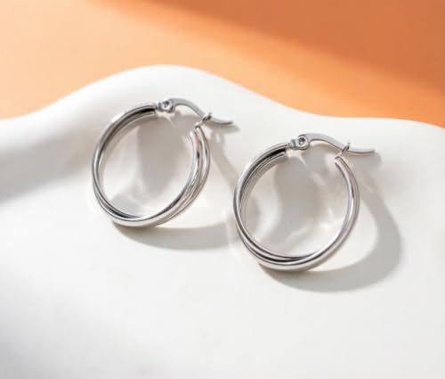 Criss Cross Hoop Earring for Women,24mm Wide Intertwined Round Hoops Jewelry - color: Silver
