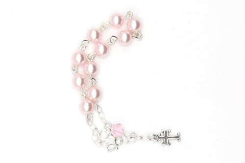 Catholic Communion Rosary Bracelet Created with Swarovski® Crystals, Glass - color: Pearlized Rosaline Pink