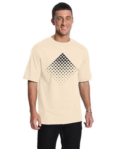 Aiyino Men's Triangle Geometric Tee – Gradient Art 100% Cotton Casual Top - color: Apricot, size: Large