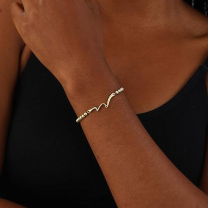 Gold Bracelets for Women 14K Gold Plated Bead Bracelet Hypoallergenic Stretch Bracelets for Women Elastic Bracelet Trendy Teen Gift Dainty Jewelry for Women - style: Knot Heart
