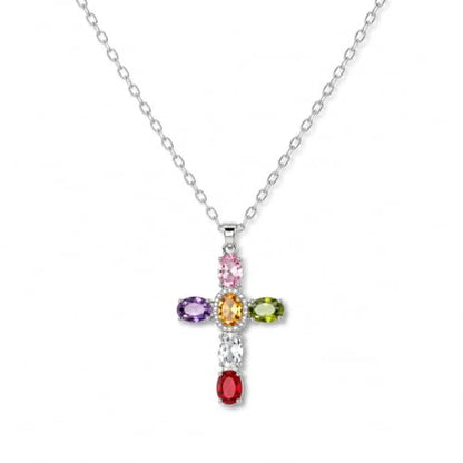Colorful Crystal Rainbow Symbol Pendant Alloy Clavicle Necklace - color: Silver