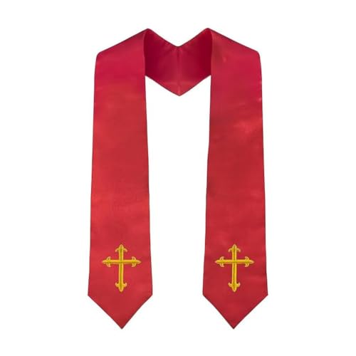 Clergy Stole & Choir Stole with Cross Embroidery 60'' (Pink) - color: Red