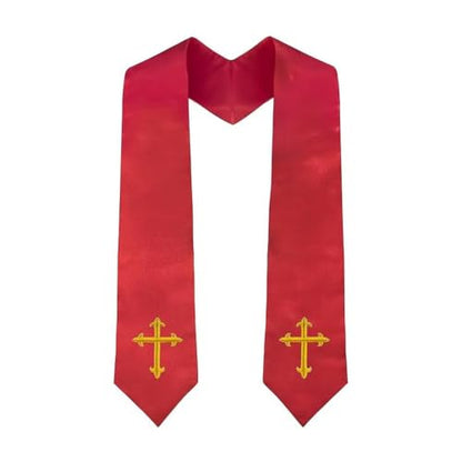 Clergy Stole & Choir Stole with Cross Embroidery 60'' (Pink) - color: Red