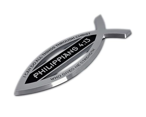 Elektroplate Christian Fish Philippians 4:13 with Verse OEM Chrome Emblem for Cars, Trucks, and All Auto | Universal Fit at 4" x 1.4" | Weatherproof - color: Philippians 4:13