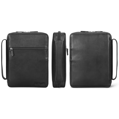 Polare Napa Leather Bible Cover Church Bag Bible Protective Book Holder Carrying Case Folder Organizer Portfolio, Black - style: Black