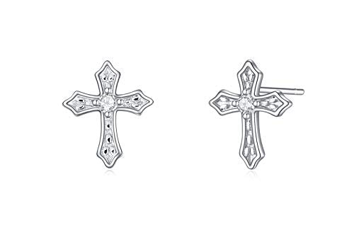 Rnivida 925 Sterling Silver Cross Stud Earrings for Women - color: Cross Silver