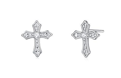 Rnivida 925 Sterling Silver Cross Stud Earrings for Women - color: Cross Silver