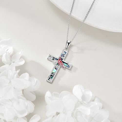 YFN Cross Necklace Sterling Silver Religious Cross Pendant Jewelry Christian Gifts for Women Men - style: F. Red Cardinal