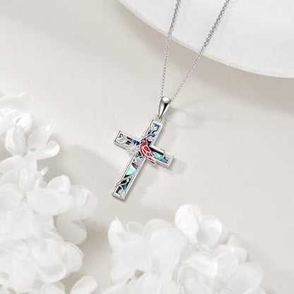YFN Cross Necklace Sterling Silver Religious Cross Pendant Jewelry Christian Gifts for Women Men - style: F. Red Cardinal