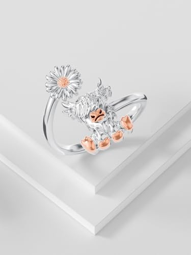 Dorunmo Adjustable Open Rings 925 Sterling Silver Cute Animal Rings for Women Vintage Jewelry Gifts - style: Highland Bull