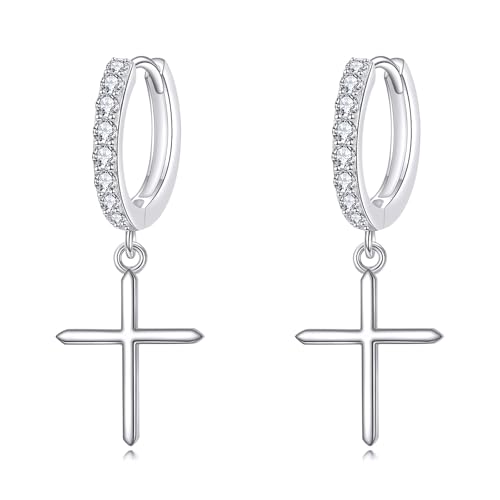 Sterling Silver Cross Drop Earrings for Women Cross Faith Moissanite Dangle Earrings Christian Birthday Jewelry for Women Bridal Valentine's Day Thanksgiving Christmas Gift