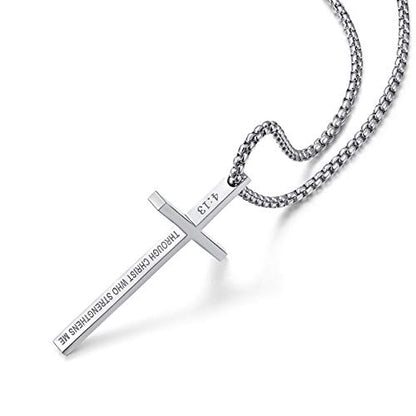 Stainless Steel Cross Pendant Necklaces for Men Women 24 Inch Chain - color: Silver
