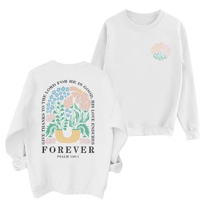 KEEVICI Women Christian Jesus Faith Sweatshirts Bible Verse Flower Floral Sweatshirt Religious God Graphic Oversized Hoodie - color: White, size: Small