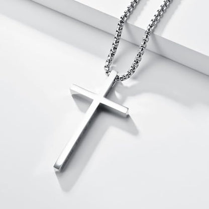 Cross Necklace for Men,Stainless Steel Christian Pendant Jewelry - color: C-silver-60cm chain