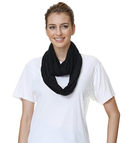 Lina & Lily Premium Modal Jersey Knit Women's Infinity Scarf Loop Lightweight - color: Black