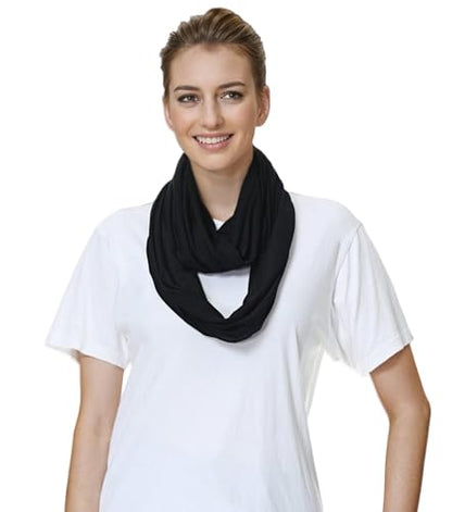 Lina & Lily Premium Modal Jersey Knit Women's Infinity Scarf Loop Lightweight - color: Black
