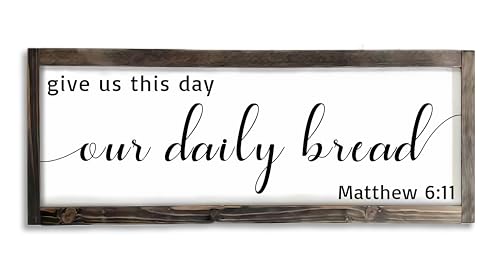 Dazingart Farmhouse Dining Room Wall Decor, Give Us This Day Our Daily Bread, Rustic Wooden Prayer Sign Ktchen Wall Sign Decor, God Scripture Wall Hanging Art, Bible Verse Quotes Plaque (Matthew)