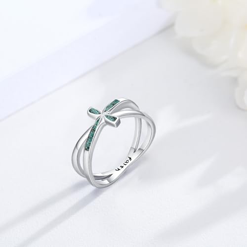 Cross Rings 925 Sterling Silver for Women Christian Religious Jewelry Faith Gifts for Mom Wife Girlfriend Her - color: White-6