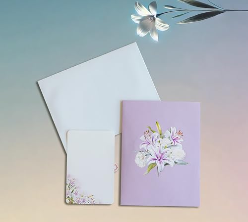 Purple Lilies Basket Pop Up Sympathy Cards with Envelopes, 6x8 in Sorry for Your Loss Card, Religious Pop Up Sympathy for Loss of Loved one, Mother, Father, Husband (Purple Lilies Basket) - color: Purple Lilies Sympathy