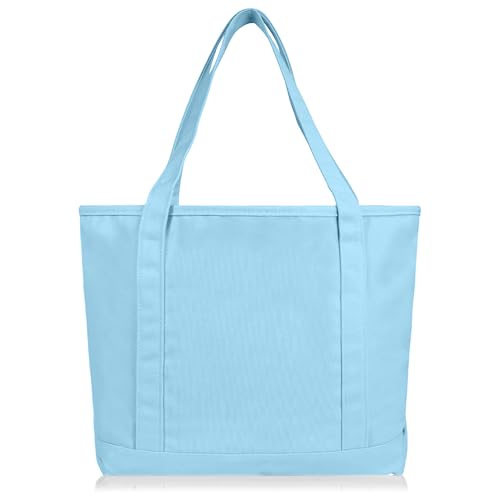 DALIX 20" Solid Color Cotton Canvas Shopping Tote Bag in Light Blue - color: Light Blue