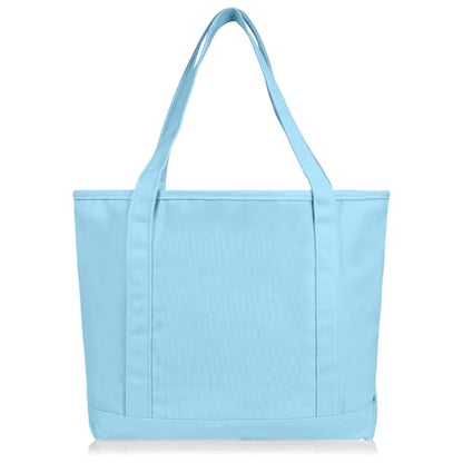DALIX 20" Solid Color Cotton Canvas Shopping Tote Bag in Light Blue - color: Light Blue