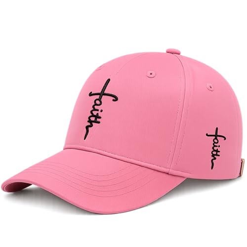 Christian Faith Cross Hats, Embroidered Baseball Caps for Men & Women - color: Pink Black