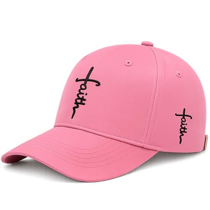 Christian Faith Cross Hats, Embroidered Baseball Caps for Men & Women - color: Pink Black