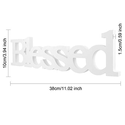 Blulu Blessed Letter Table Sign Wooden Blessed Standing Sign,White - color: White