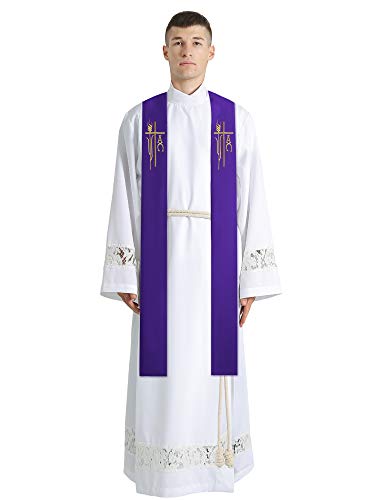 IvyRobes Alpha Omega Overlay Stole Wedding Clergy Stole 90" Long-4 Colors Available - color: Purple