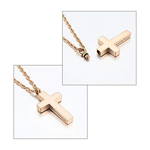 Cremation Cross Necklace for Ashes Stainless Steel Cross Urn Necklace Ashes Holder Memorial Jewelry-In Loving Memory - color: Rose-Gold, style: Non-customize