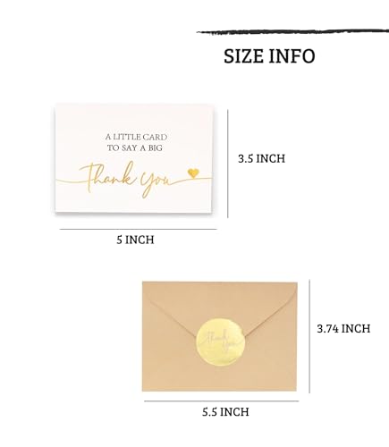 Winoo Design 100 PK Luxurious Gold Thank You Cards with Envelopes Bulk - 5x3.5 Inches Wedding Thank You Notes Baby Shower Greenery Bridal Shower Small Business (WHITE) - color: WHITE