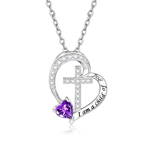 MANBU Sterling Silver Cross I am a Child of God Necklace for Girls - style: 02-February