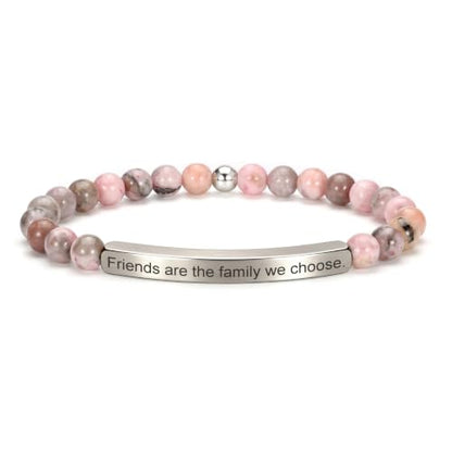 Inspirational Bracelets for Women,18K Gold Plated Christian Bible Verse Faith Jewelry, Religious Jesus Prayer Gift for Mom, Sister, Friend - color: Friends are the family we choose.-Pink Zebra Jasper-Silver