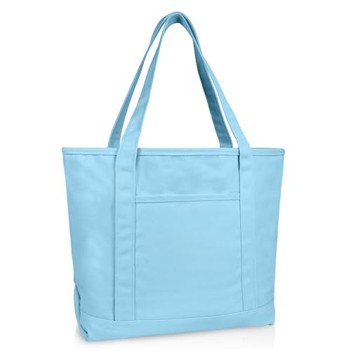 DALIX 20" Solid Color Cotton Canvas Shopping Tote Bag in Light Blue - color: Light Blue
