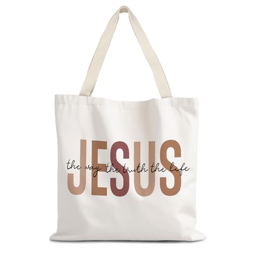 Walk by Faith Christian Canvas Tote Bags for Women, Christian Gifts for Women Faith, Bible Verse Gifts - color: Jesus