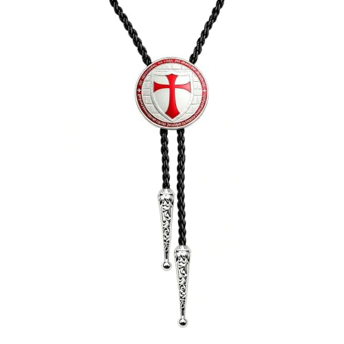 Fashionable Cross Bolo Tie Multi-Color Cross Shield Necktie - color: Red