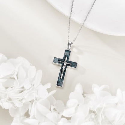 YFN Cross Necklace Sterling Silver Religious Cross Pendant Jewelry Christian Gifts for Women Men - style: A. Crucifix Turquoise