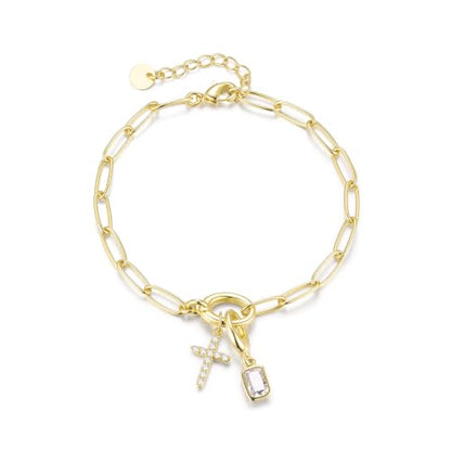 Free bird 14K Gold Cross Birthstone Bracelets for Women Dainty Charm - color: 04-April